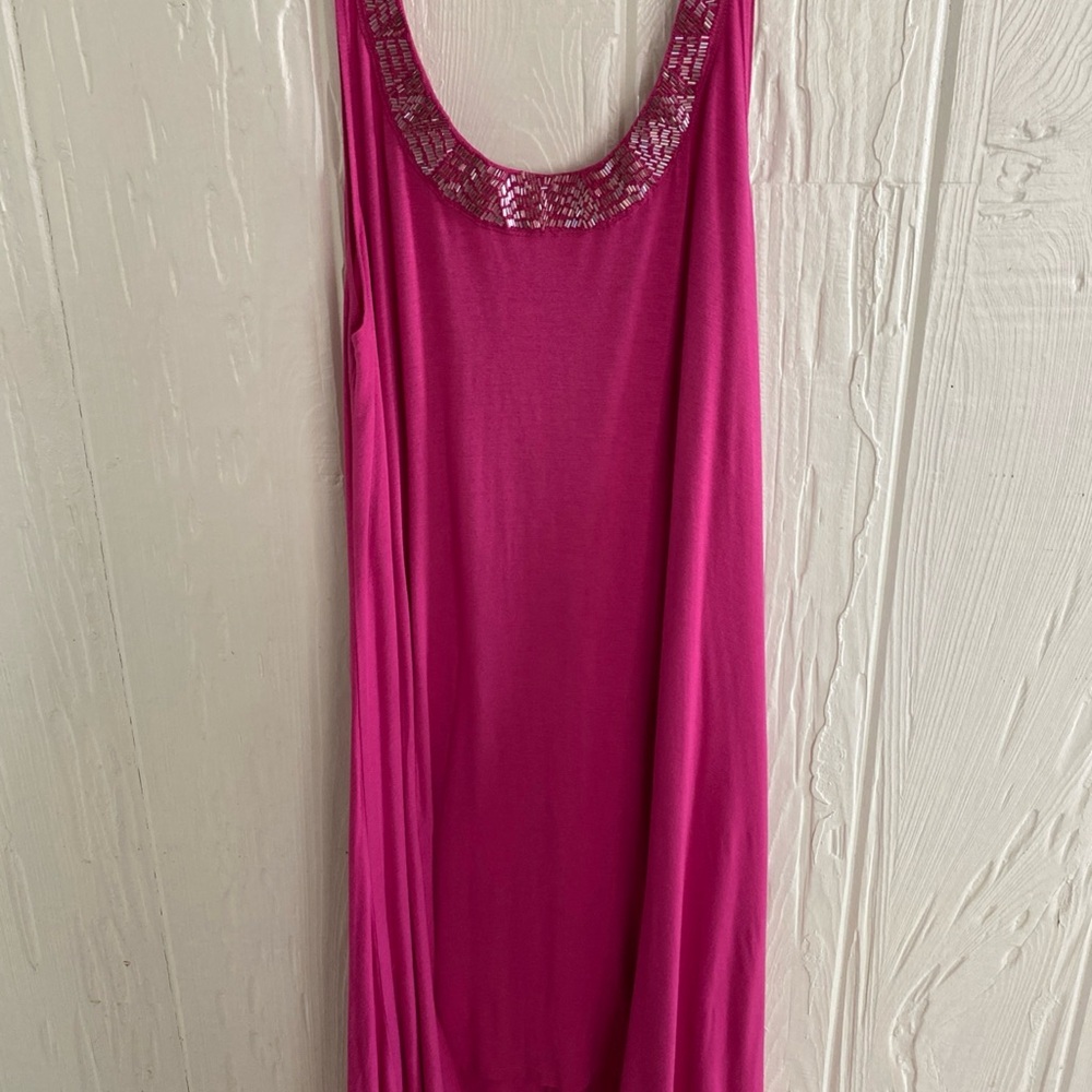 George Pink Sleeveless Dress with Embellished Beaded Neckline Size 1X